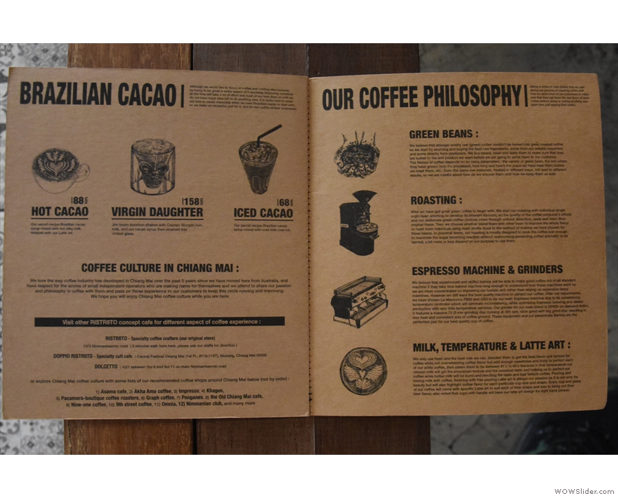 There's a neat section at the back discussing the coffee philosophy...