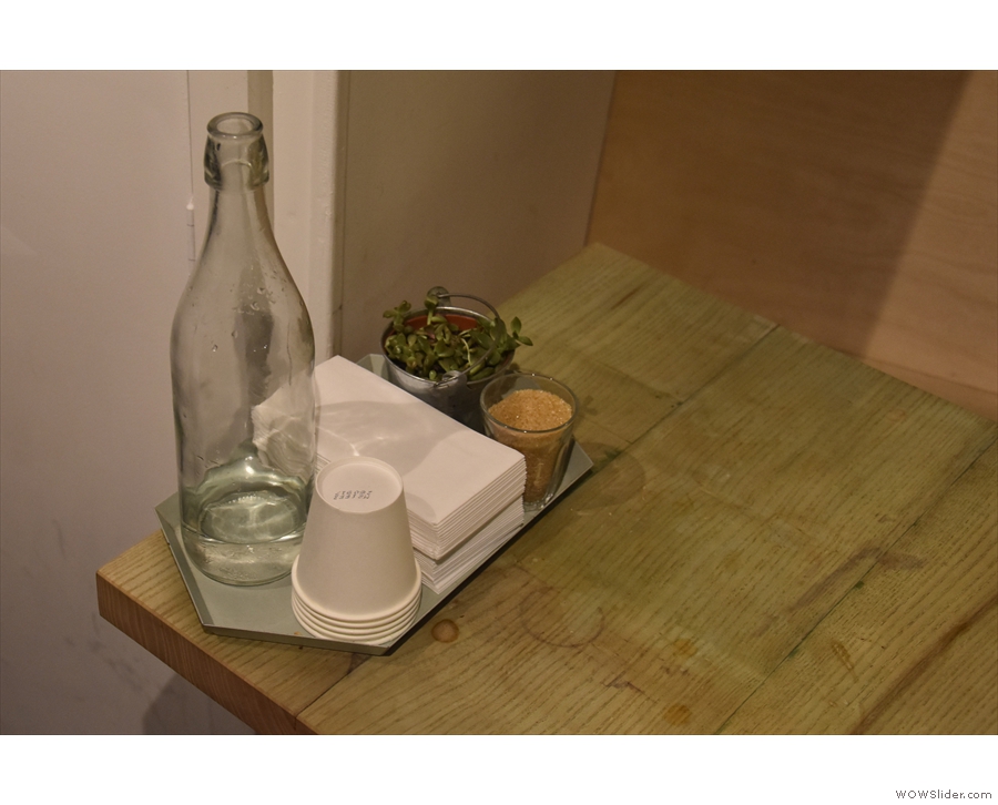Another neat touch is the presence of a bottle of water on each table.