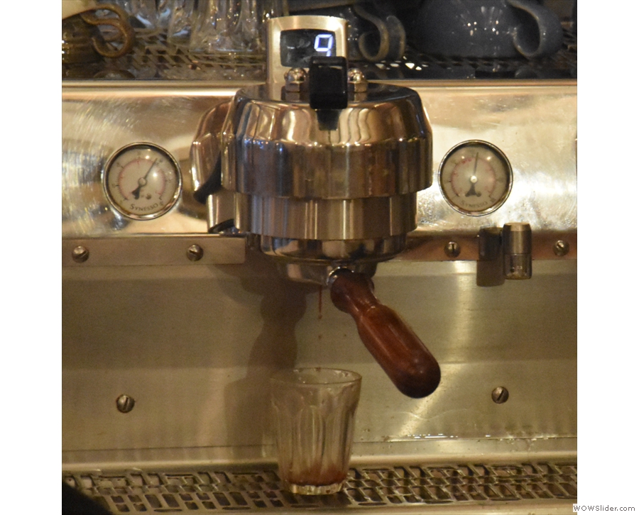 The Synesso is controlled by a paddle. Slide it to the left and off we go.