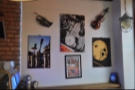 The decor is quirky... A trumpet and violin share space with pictures on the wall...
