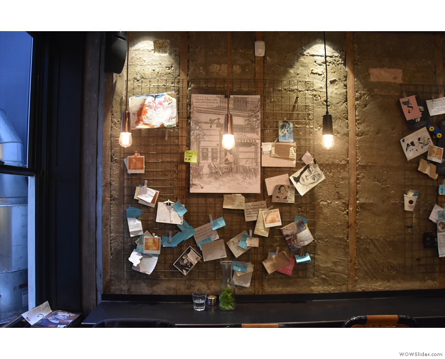 The bar at the back has an interesting notice board where people can leave messages.