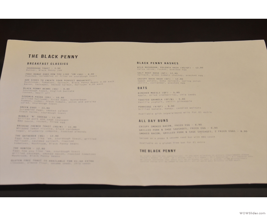 ... because The Black Penny offers table service, complete with a food menu...