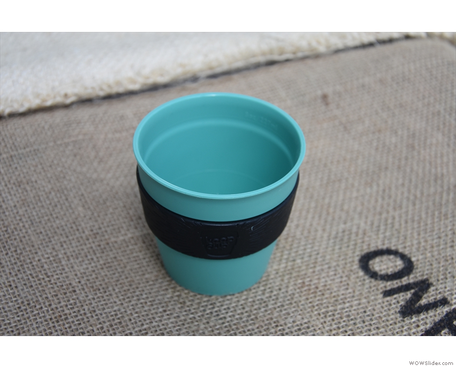 This is what you got for your £5 deposit: a standard, 8oz plastic KeepCup (no lid).