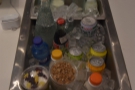 There's a sink with plenty of cold drinks on offer, plus yoghurt and granola...