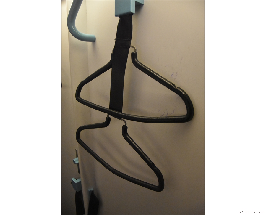 The only other storage space are these hangers for your clothes opposite the bunks.