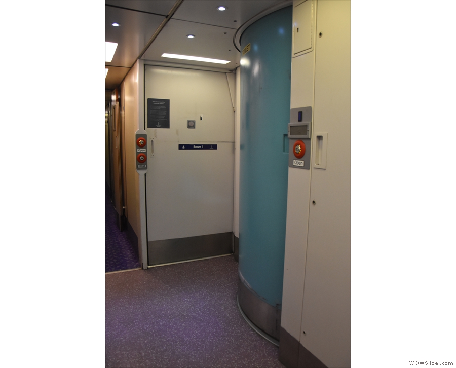 Fortunately a few carriages have wheelchair accessible cabins (& toilets) at the front.