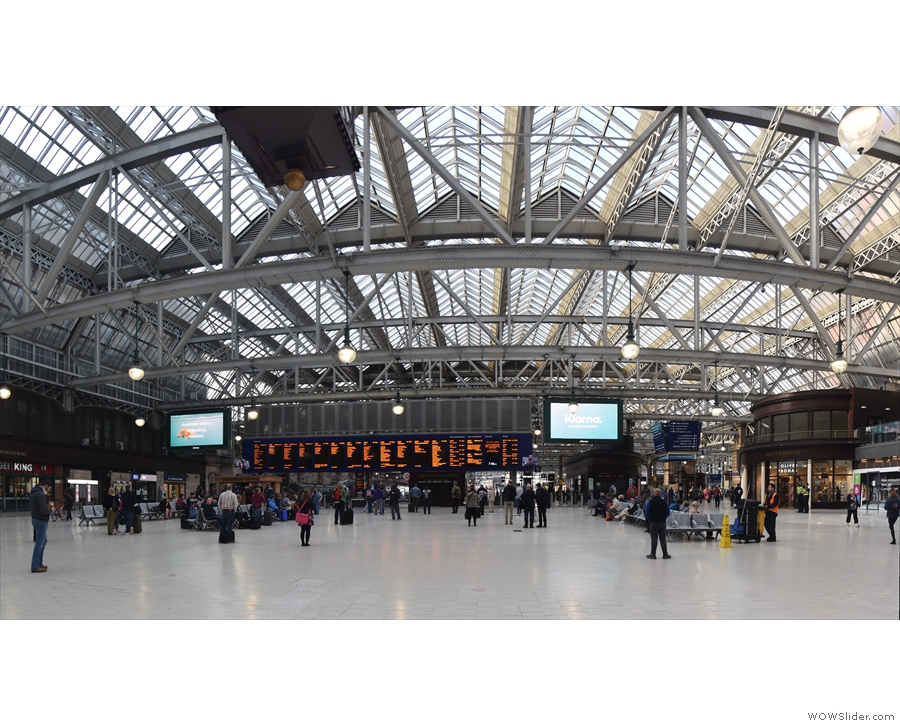Welcome to Glasgow. The soaring glass roof of Glasgow Central is a wonderful sight...