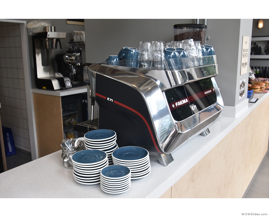 The heart of the coffee operation is the Faema F71 espresso machine...