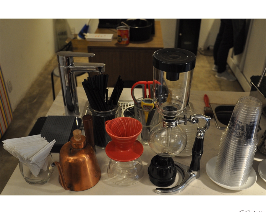 The left-hand end is home to the pour-over section, with a variety of methods on offer.