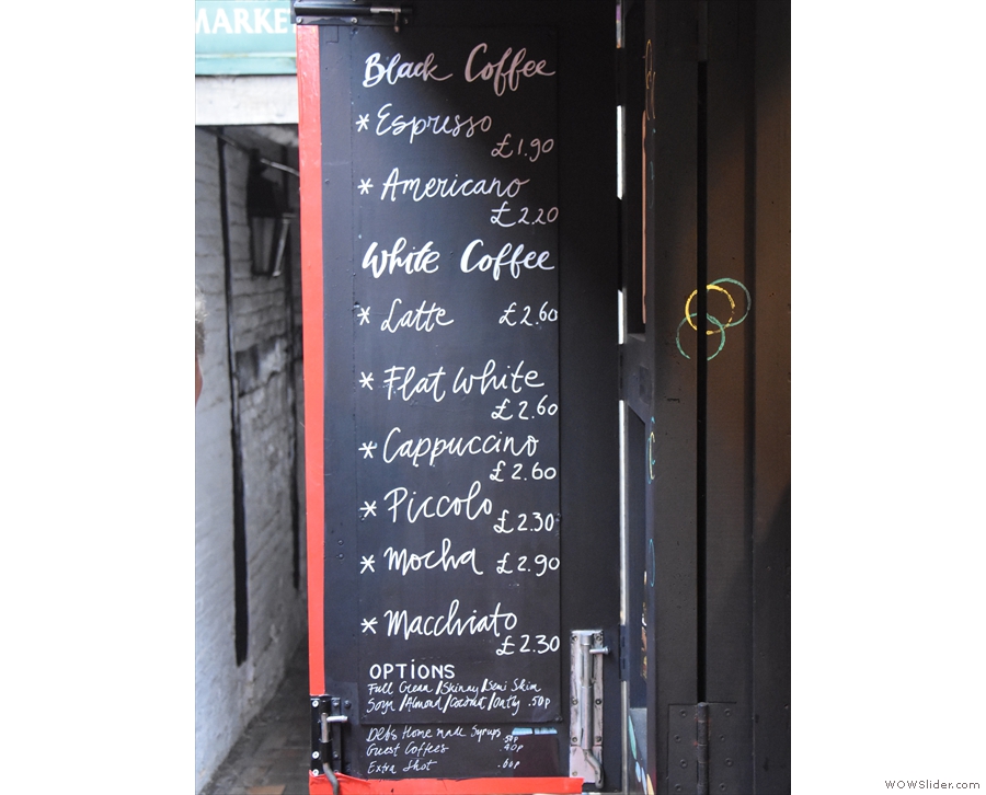 ... particularly on the inside, where we have the coffee menu on the left...