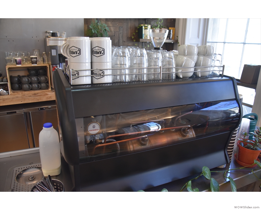 The Conti espresso machine has a transparent front panel, so you can see its workings.