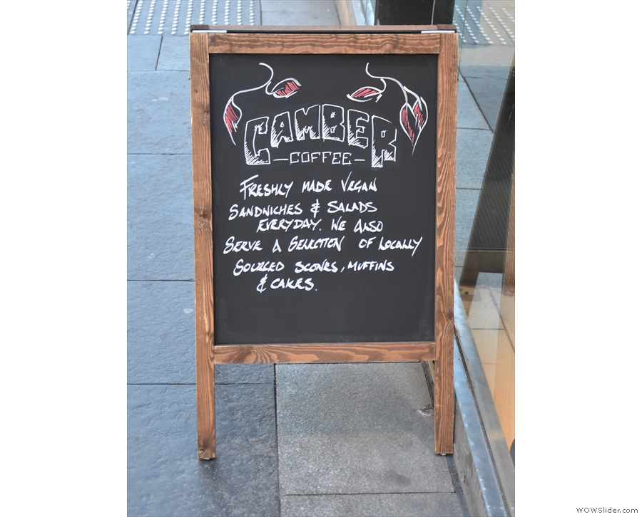 The A-board confirms that we're not just seeing things. There really is a Camber Coffee.