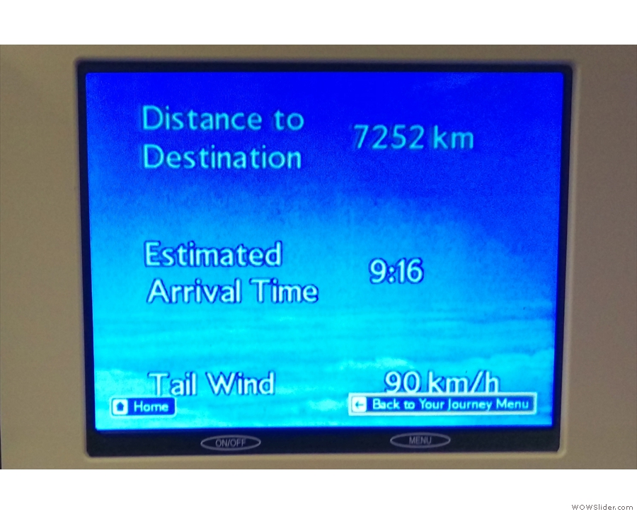 Just 7,252 km to go (and about eight hours of the flight left). Time to get some sleep.