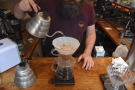 In a technique I've not seen before, there is a single main pour, the barista pouring the...