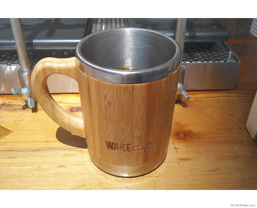 My WAKEcup, by the way, is metal, with a bamboo sleeve. The handle is awesome.