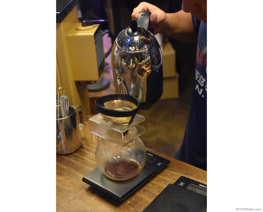 The pour over is made off to the left, where you can watch. This is the first coffee shop...