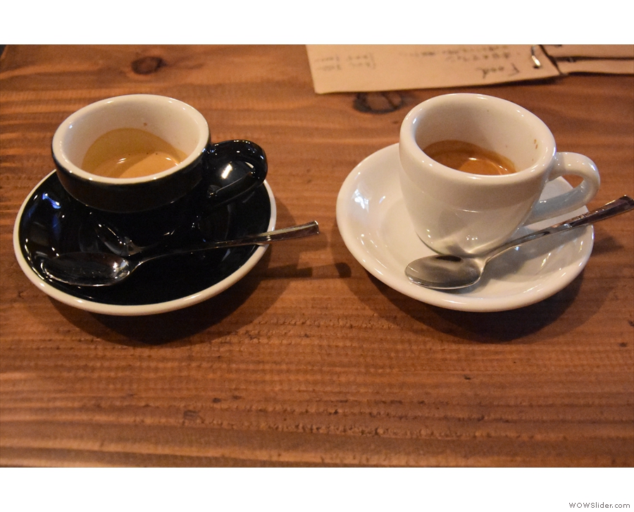 A more conventional presentation of the coffee, with the Honduran on the right.