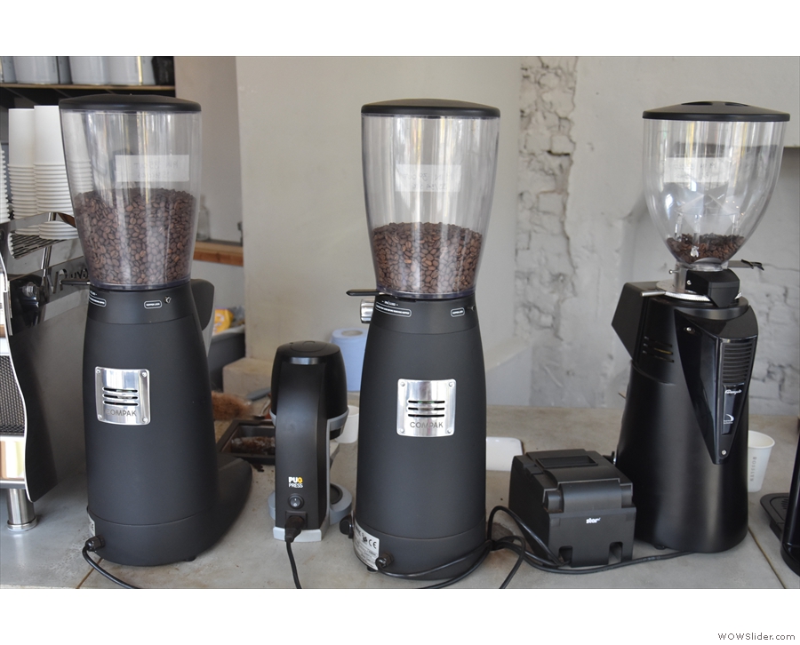 ... which has no fewer than three grinders, house-blend, guest and decaf.