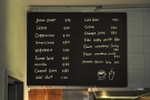 The drink options (seen here from 2017) are on a chalk board by the counter...