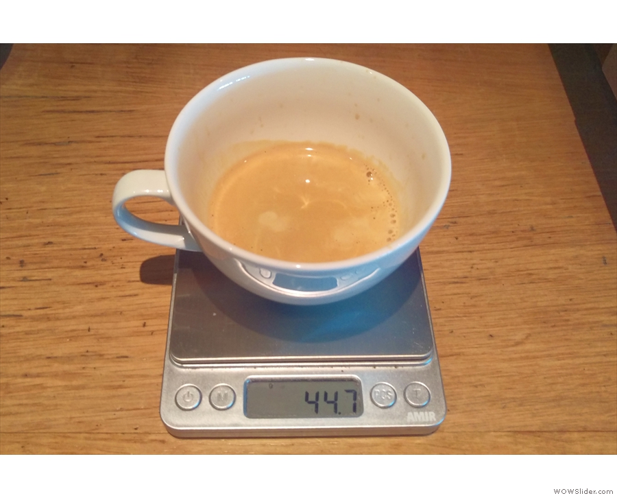 After visiting Union to talk about British Airways coffee, I decided to weigh the shot.