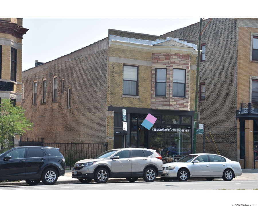 On North Kedzie Ave, opposite Logan Square station on the Blue Line, is Passion House.