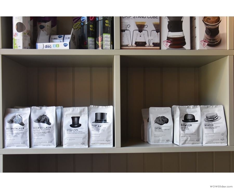 ... while the bottom shelves are the preserve of the coffee itself.