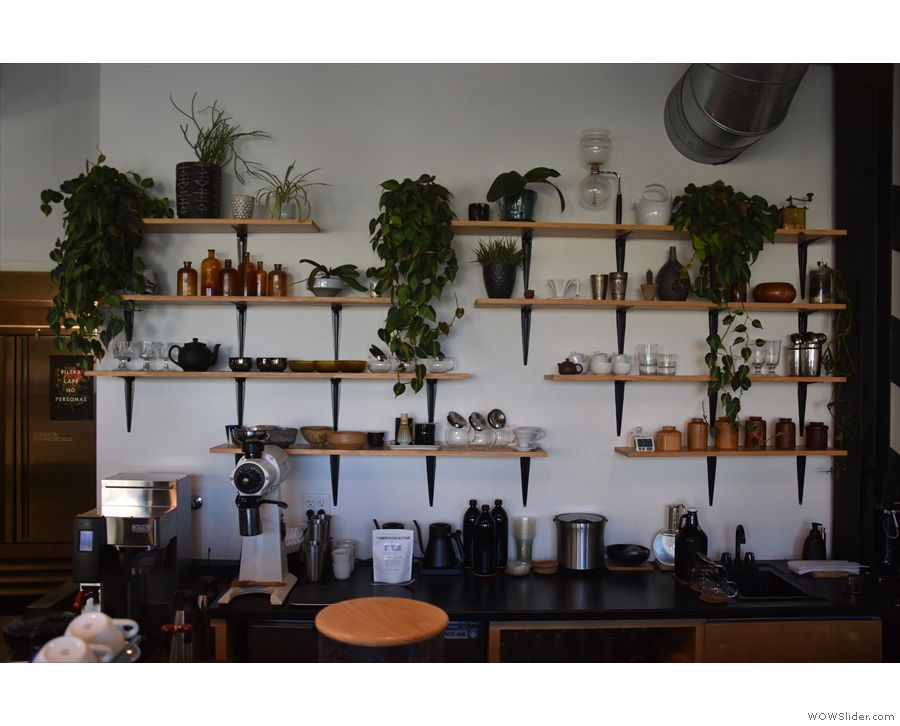 The back wall, behind the counter, is a work of art in itself, with its plants & various pots.