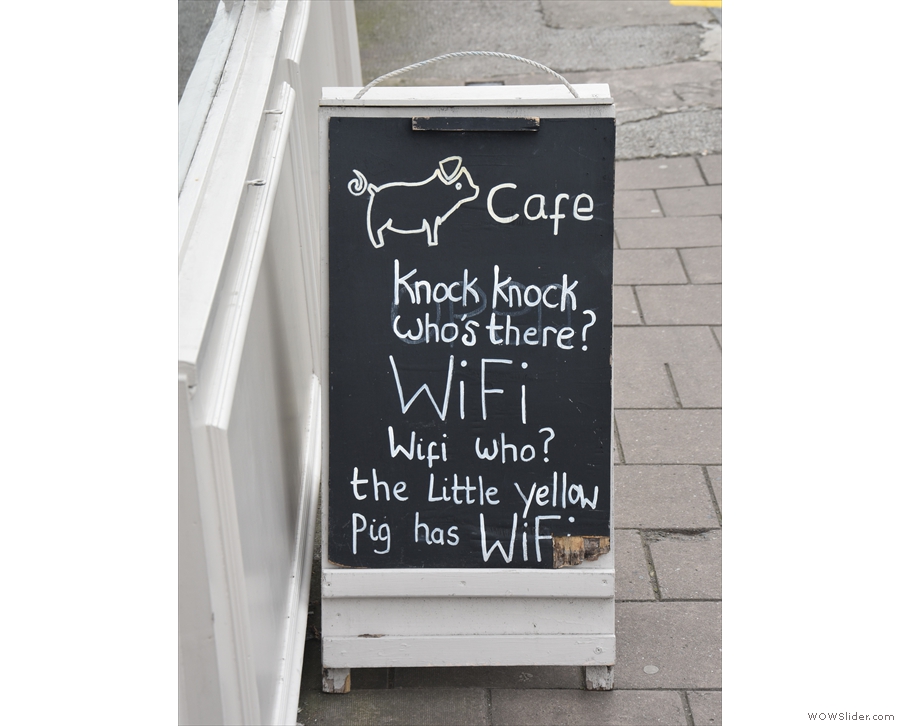 The A-board, with an interesting take on the knock-knock joke.