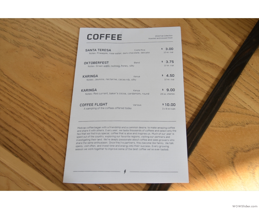 There are more detail menus too. These are the pour-over choices...