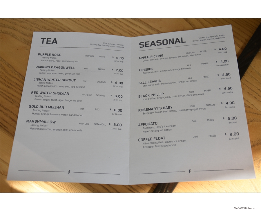 ... while here is the tea and seasonal drink menus.