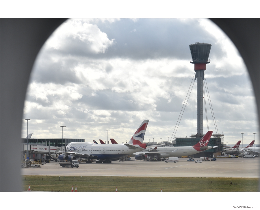 We turn left here, past a British Airways Boeing 747...