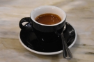 My espresso, the Old School blend, in a classic black cup, and looking, I have to say...