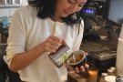 Down to business. This is Mizuki, one of the two baristas, pouring latte art.