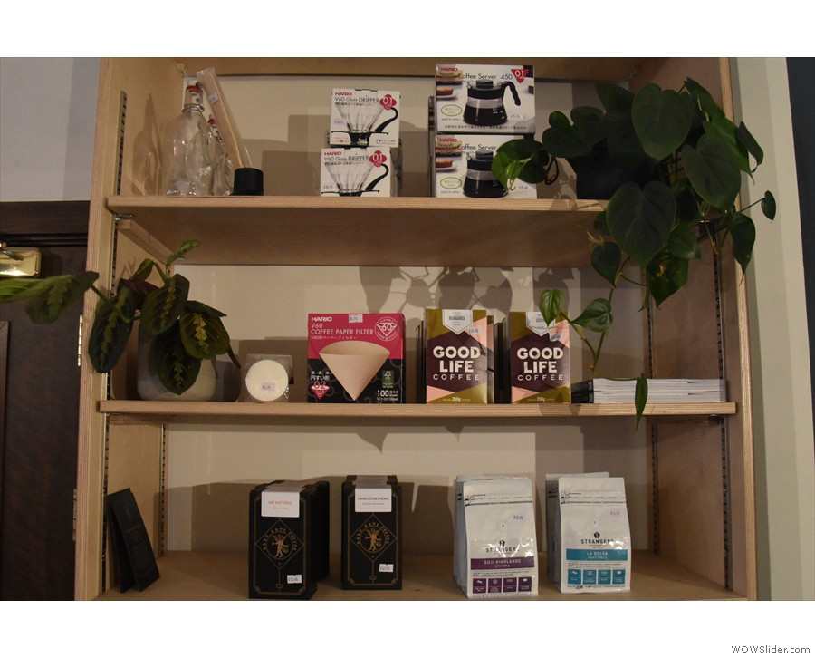 There's also a set of retail shelves, selling the usual range of coffee/coffee kit.