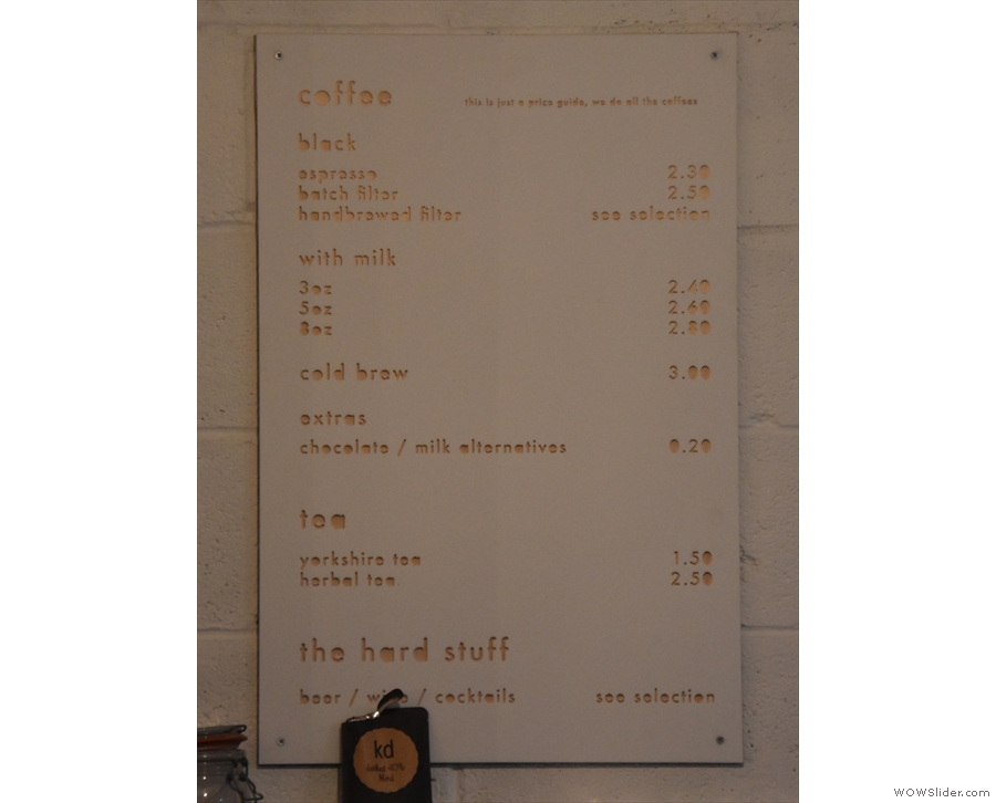There's also a more traditional (but rather concise) coffee drinks menu on the wall.
