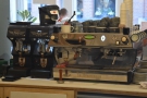 The customised La Marzocco GB5 is still there, I see, complete with paddle.