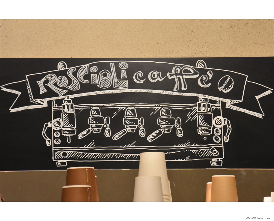 A series of chalk boards behind the counter provide info.. This reminds you where you are.