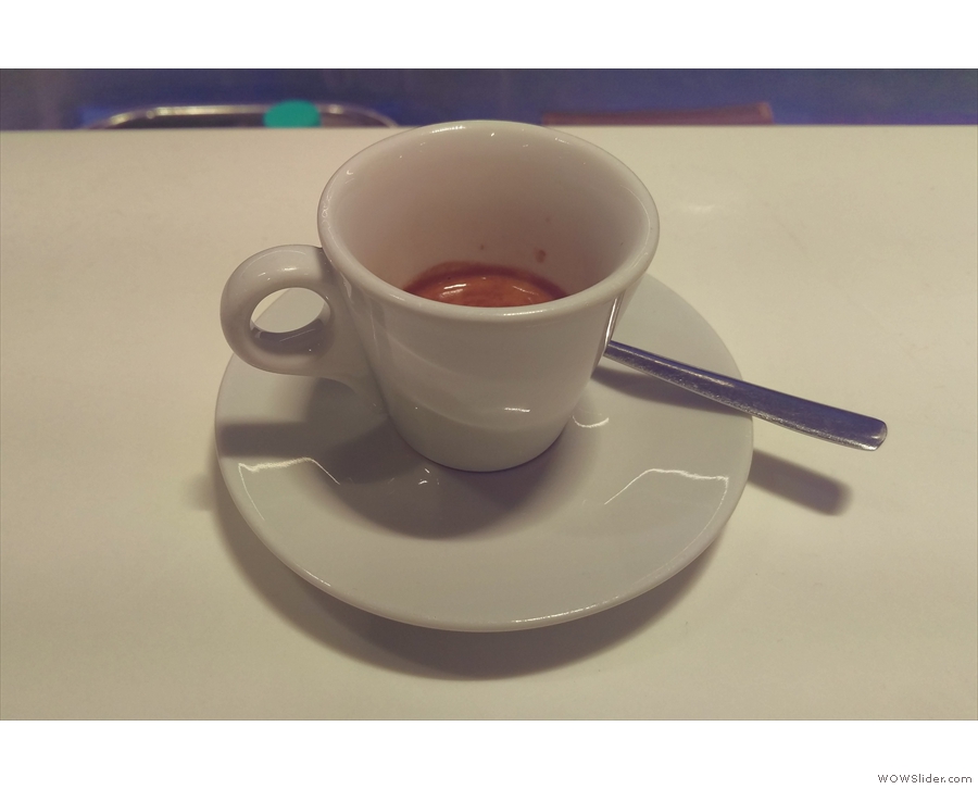 My first espresso on my return to Rome, in a cafeteria in the underground!