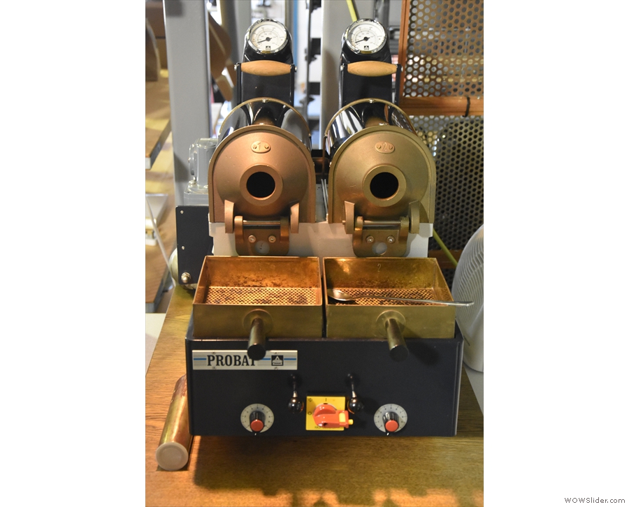 There is also a pair of Probat sample roasters.