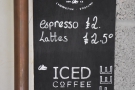 The menu, to the left of the espresso machine, is very simple.