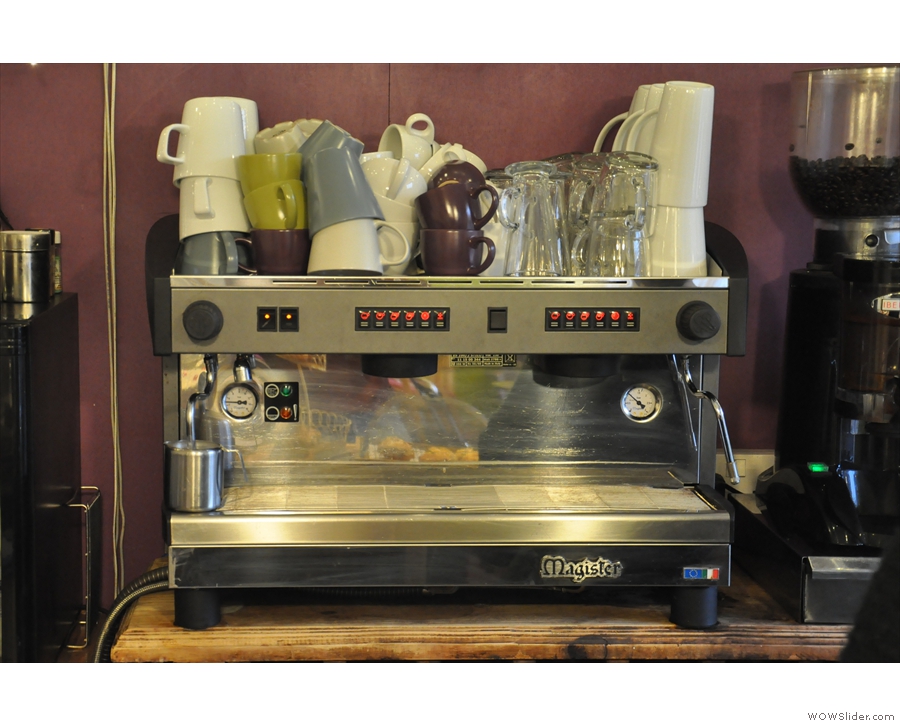 The espresso machine, from 2013, where it was on the wall behind the counter...