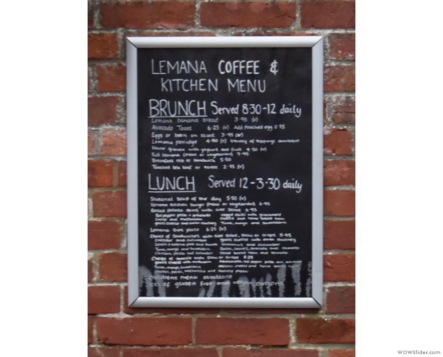 ... with a menu announcing when brunch and lunch are served (which is handy to know).