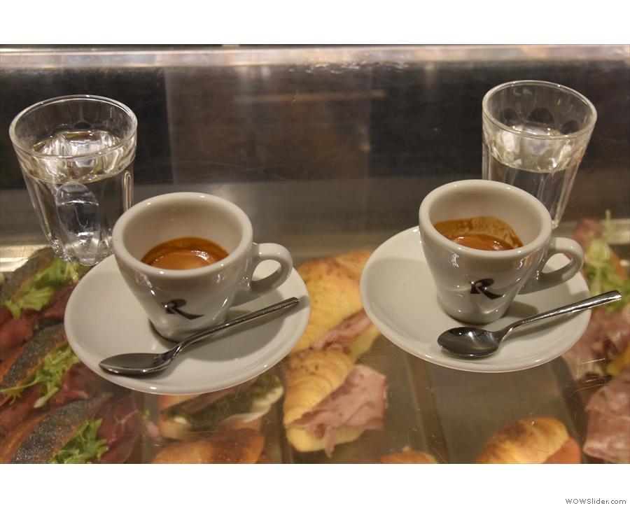 Exhibit A, two espressos, made with the Guatemalan single-origin, our favourite!
