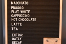 The coffee menu, meanwhile is on the back wall...