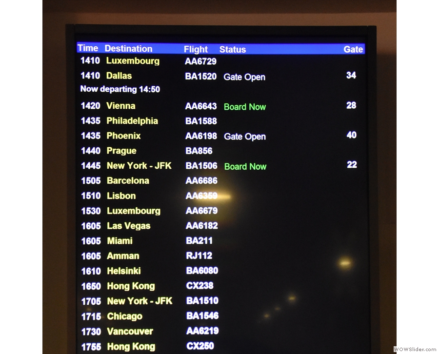 There's also a handy screen showing the flights. I'm off to Gate 40. Time to leave.