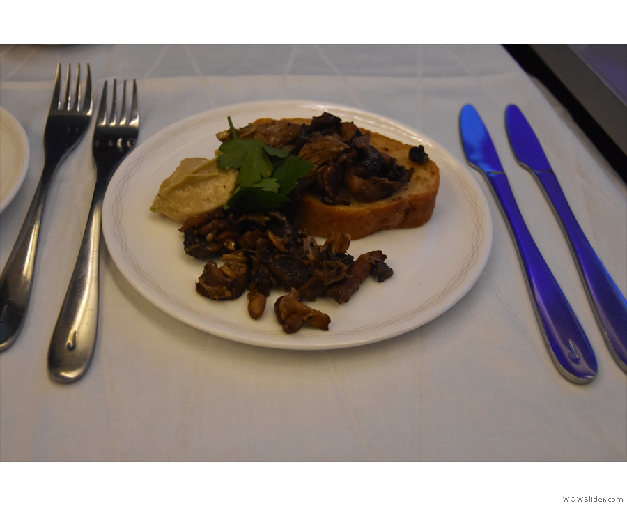 My starter, wild mushrooms on toasted sourdough, arrived...