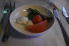 My starter: asparagus, tomatoes, goats’ cheese and a boiled quail’s egg.