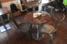 Finally, there's a pair of round, three-person tables like this one in the middle.