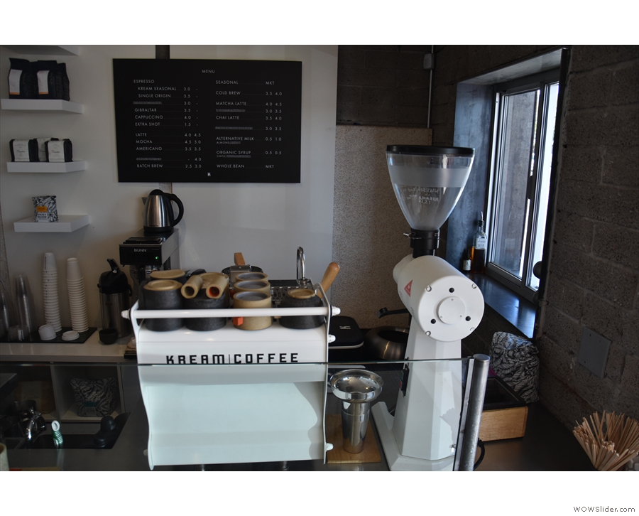 ... and the single-group Synesso Hydra espesso machine, along with the EK-43 grinder.