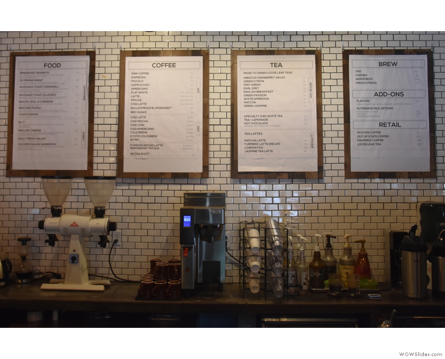 The menus, meanwhile, are on the wall behind the counter.